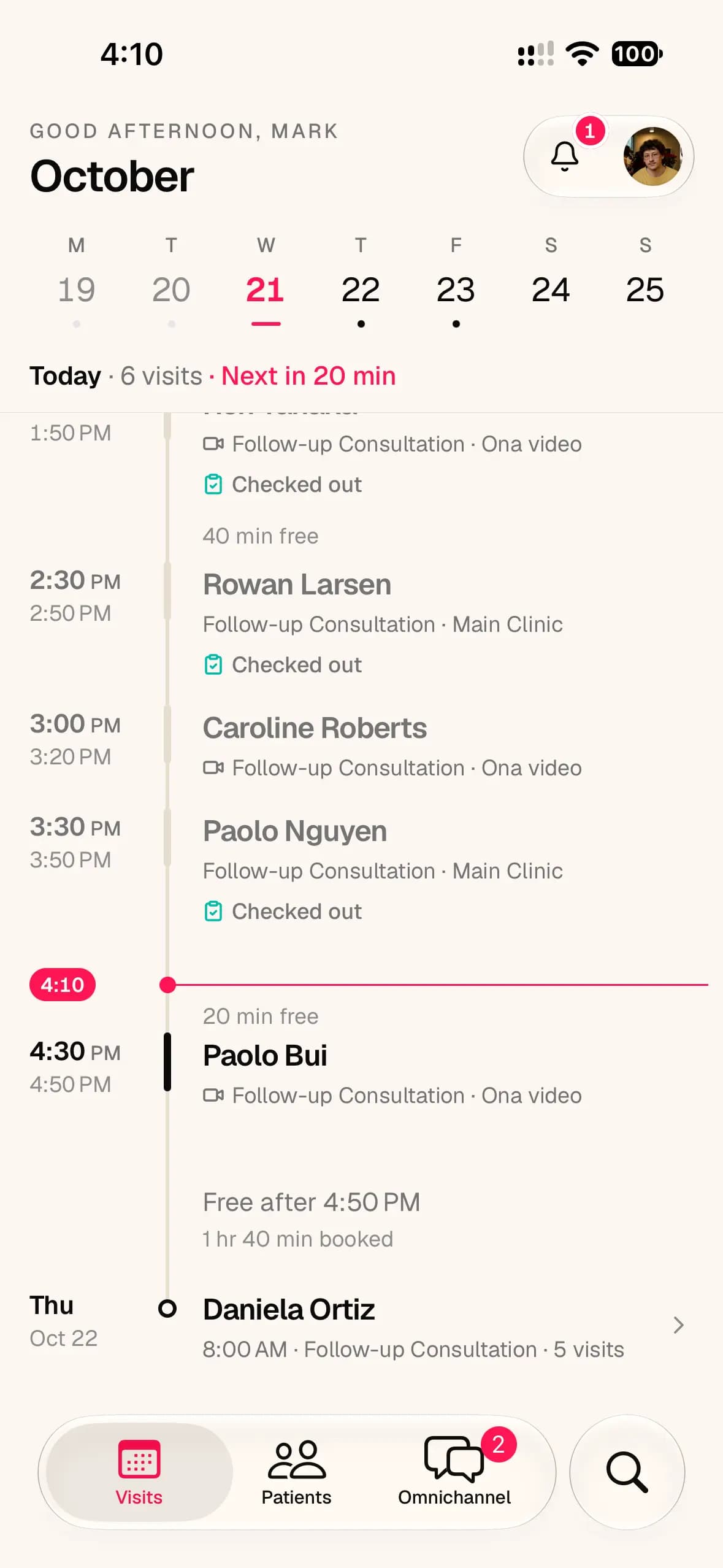 Ona on a phone: Good morning, Jane, with four visits in the next seven days
