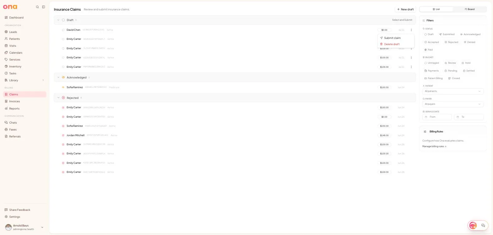 The draft row menu, showing Submit claim and Delete draft