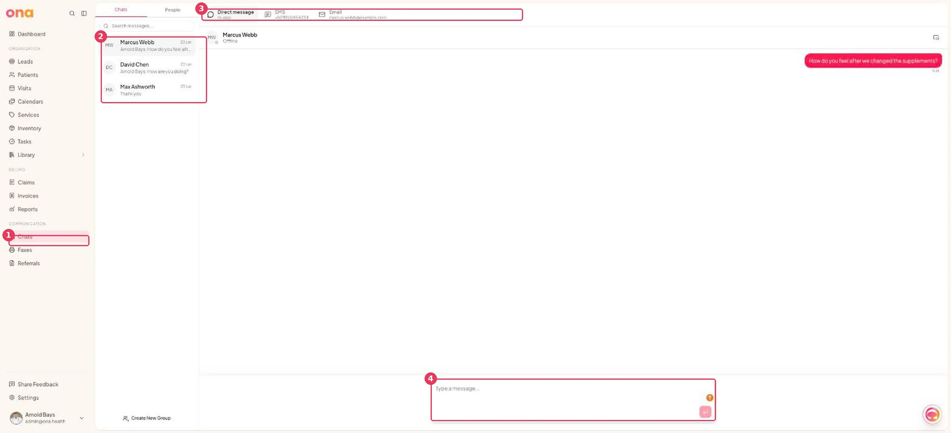 The Chats inbox, showing conversations and channel tabs