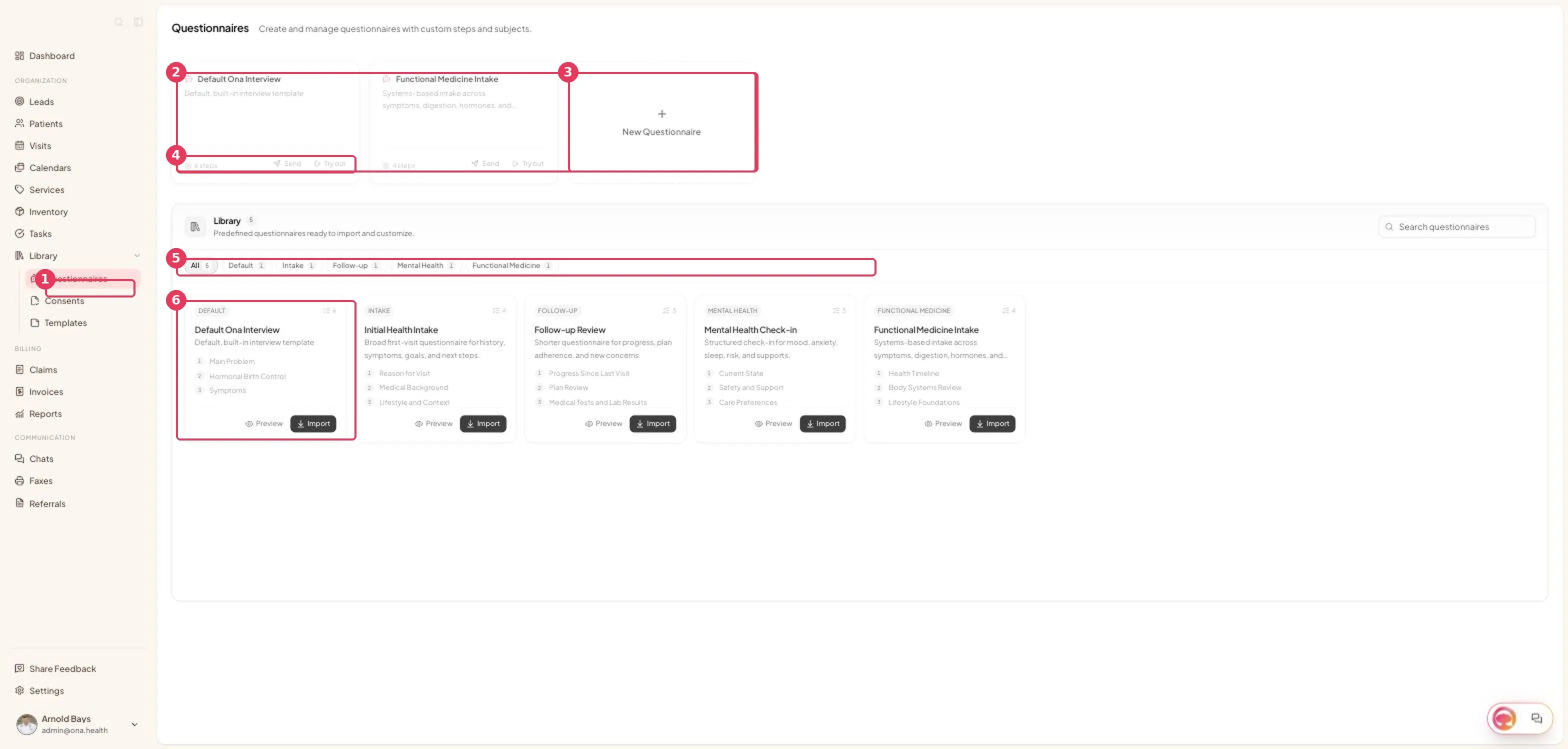 The Interviews page, showing your interviews above the import library