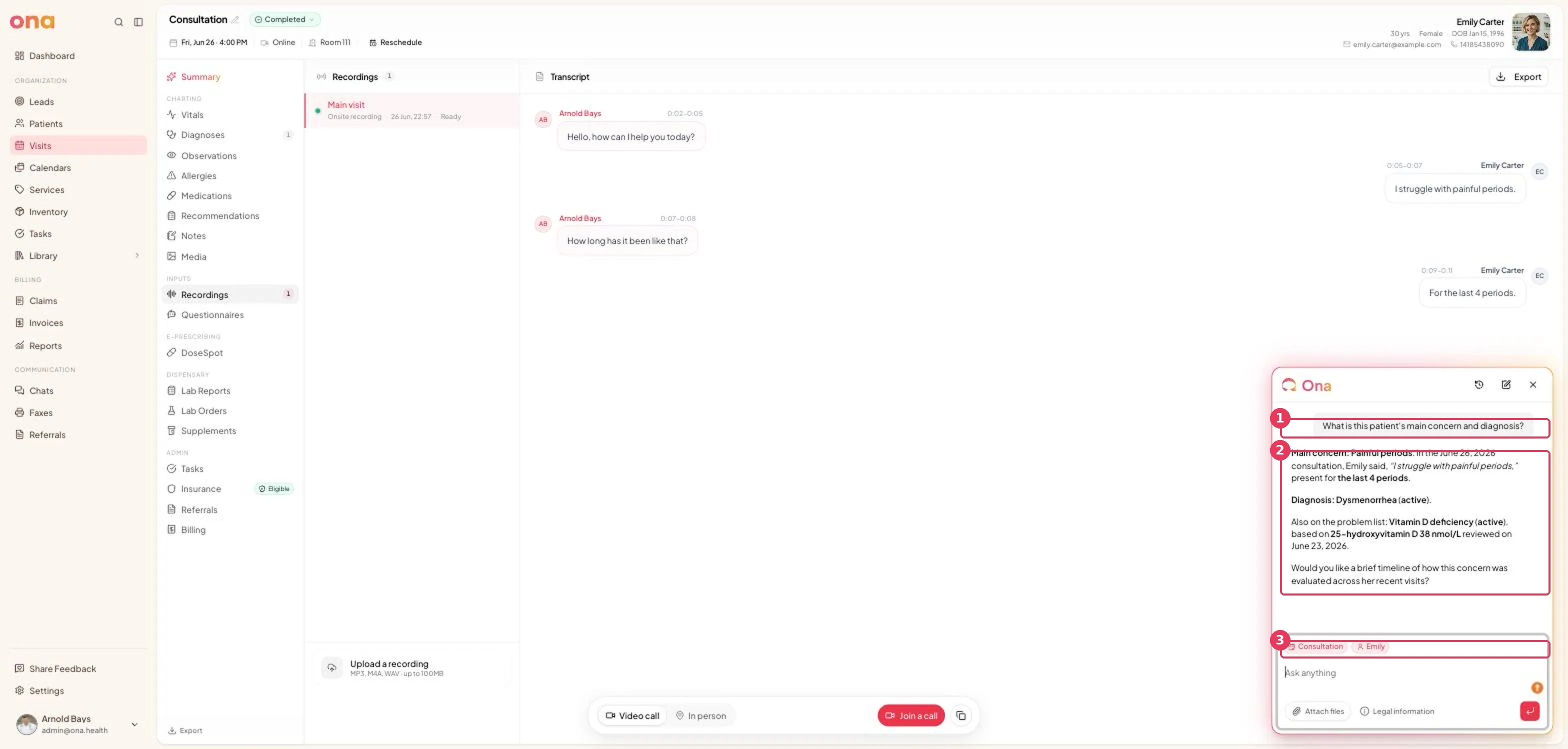 The Assistant answering a patient-specific question from the chart