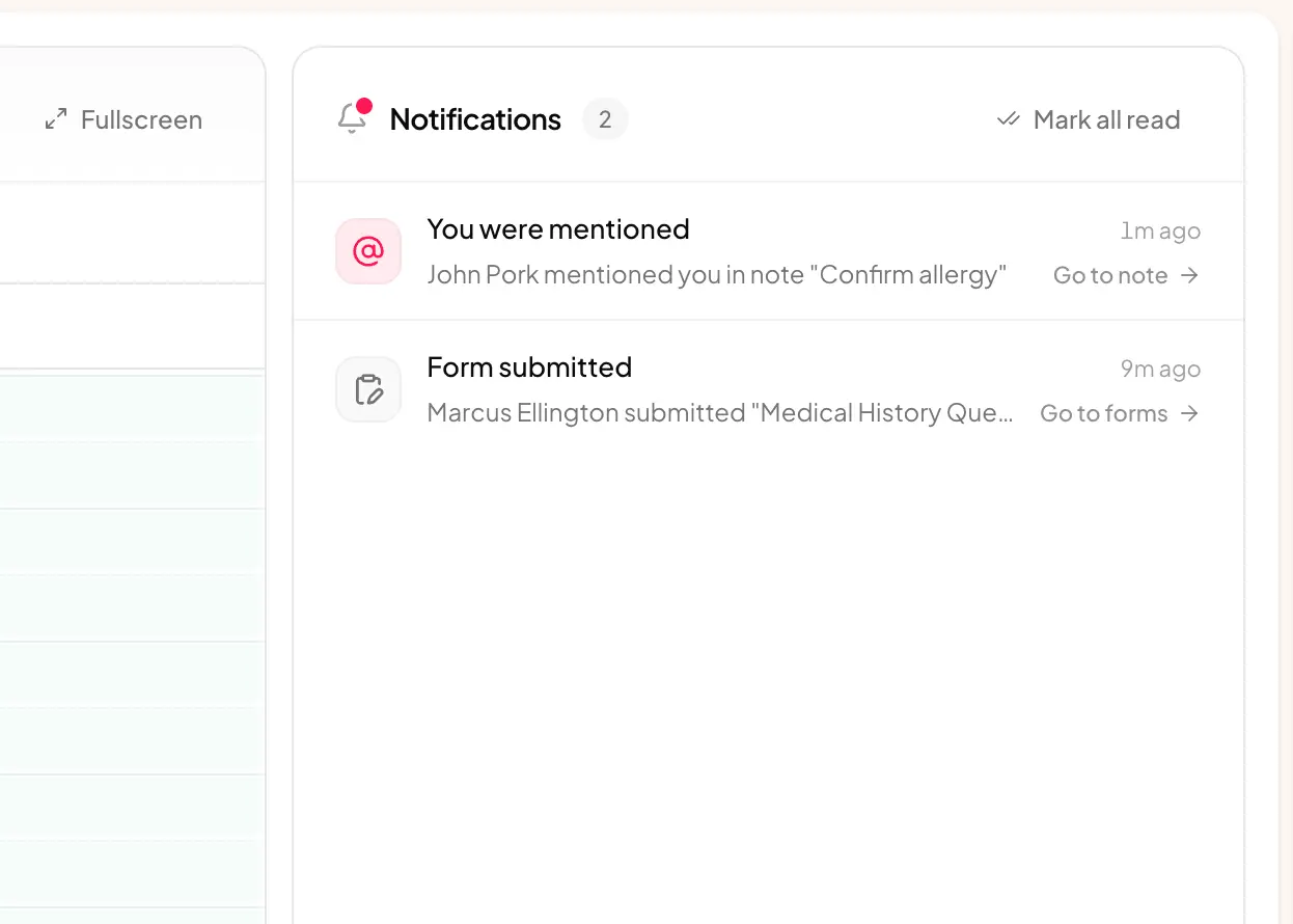 The notifications panel showing a mention notification