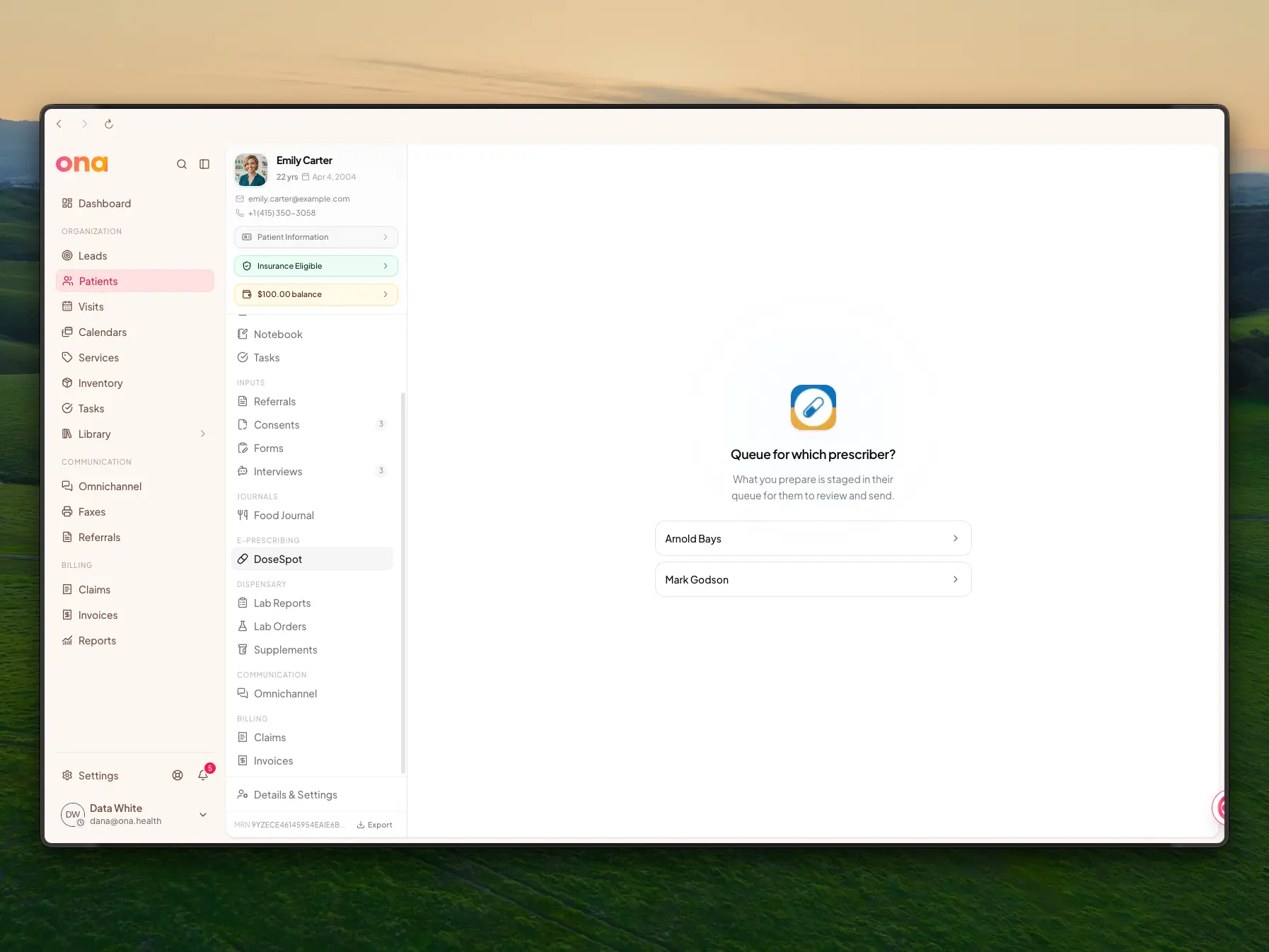 The prescriber picker shown to a proxy account before the DoseSpot chart opens