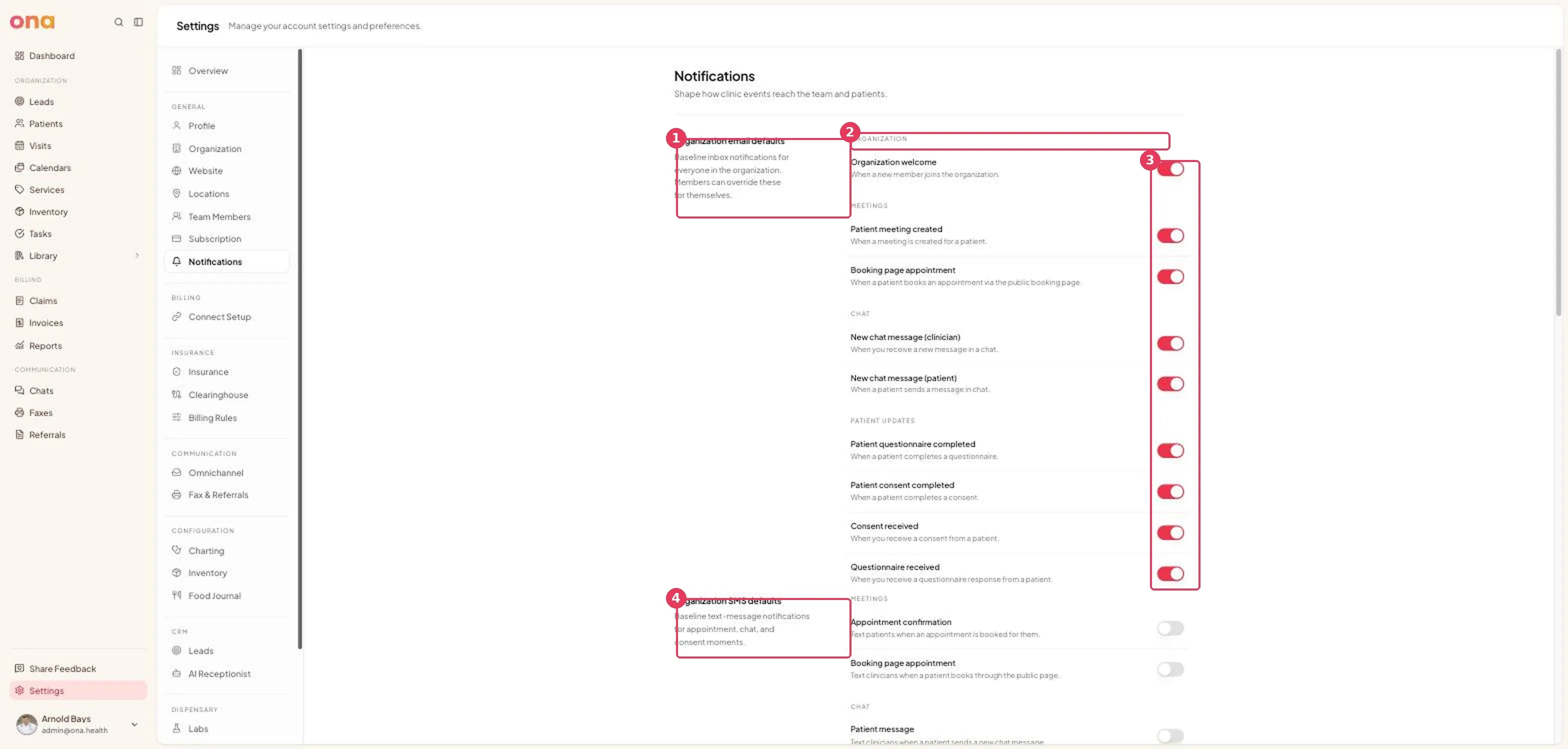 The notifications popover is open from the sidebar bell and shows unread notification rows with titles, message text, times and action labels.