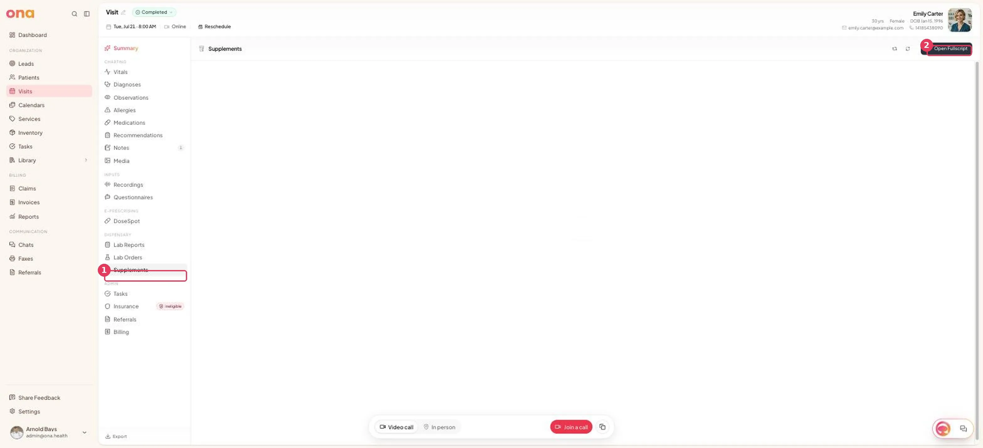 The Supplements tab, with the Open Fullscript button